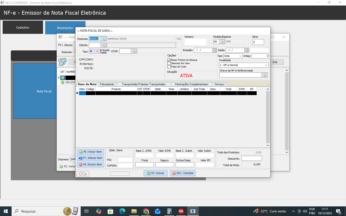 Detalhe da Nota Fiscal